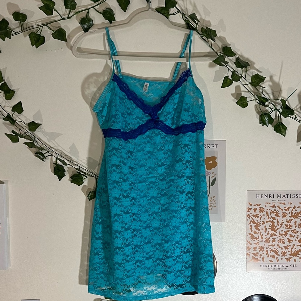 Lace blue slip dress